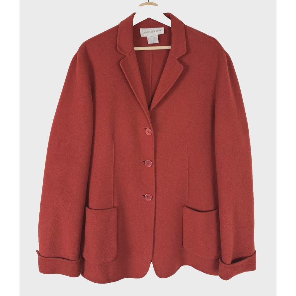 Jones New York‎ Red Wool Blend Coat Women's Size 16 Button Front Classic Jacket